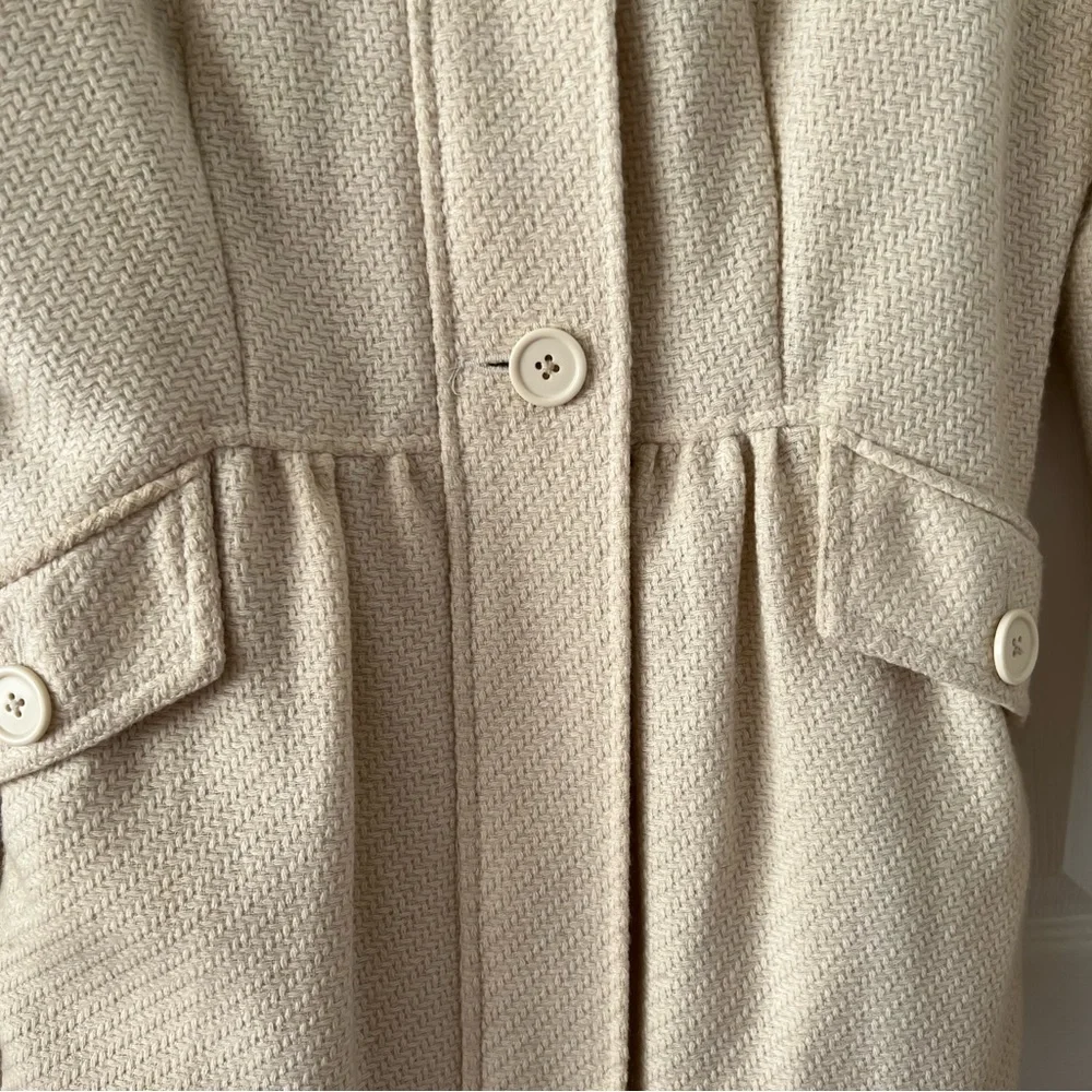 Billabong Women Medium Ivory LS Pea Coat Jacket Wool Blend Lined EmbroideredLogo